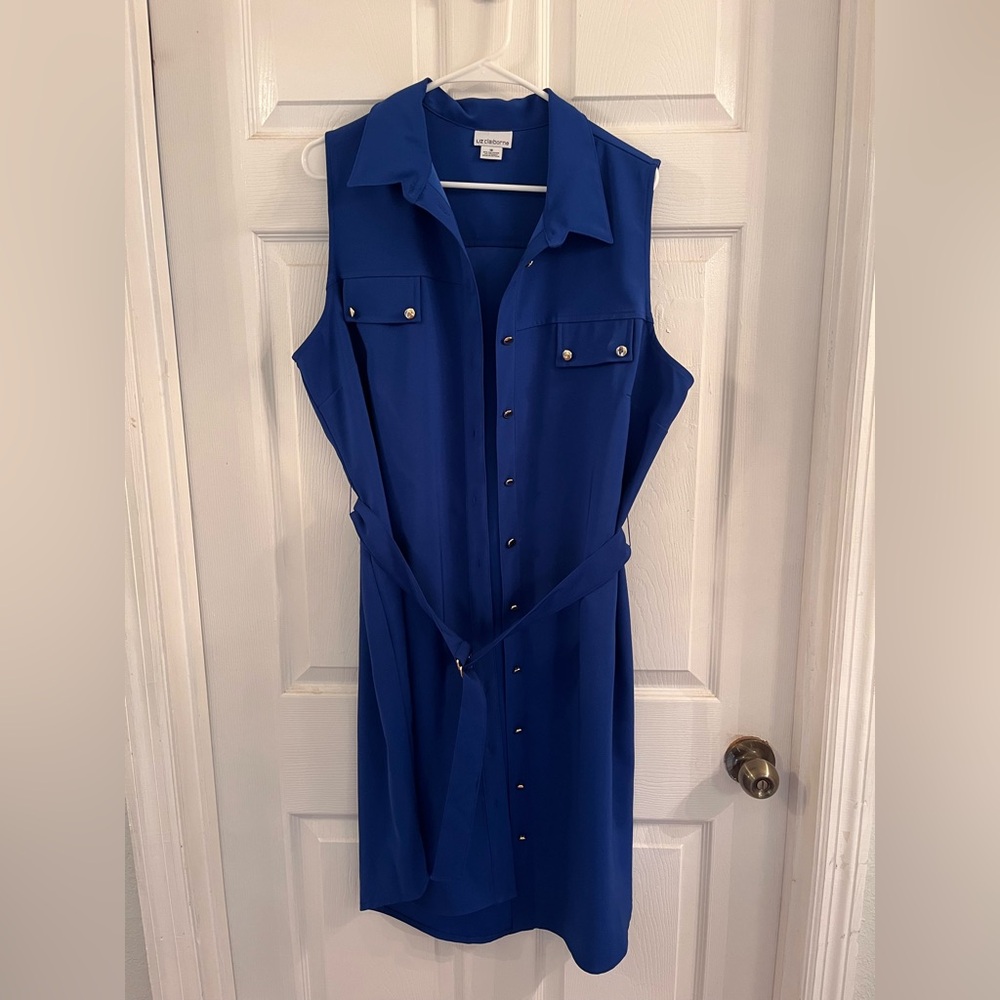 Liz Claiborne Sleeveless Royal Blue Button-Front Mini Dress